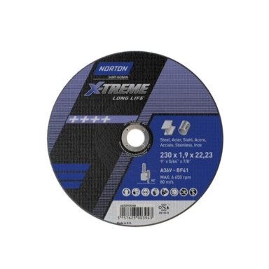Norton pjovimo diskas A36V-BF41 230x1.9x22.23 X-TREME METAL/INOX