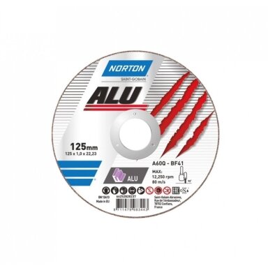 Norton pjovimo diskas aliuminiui A60Q-BF41 125x1.0x22.23 ALU (ir spalvotiems metalams)