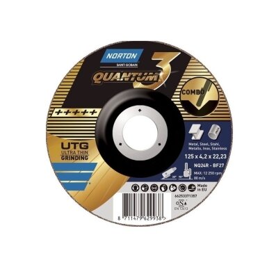 Norton pjovimo/šlifavimo diskas NQ24R-BF27 125x4.2x22.23 Quantum 3 COMBO METAL/INOX (Premium kokybė)