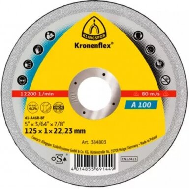 Pjovimo diskas A100 125x1.0x22.23mm Klingspor